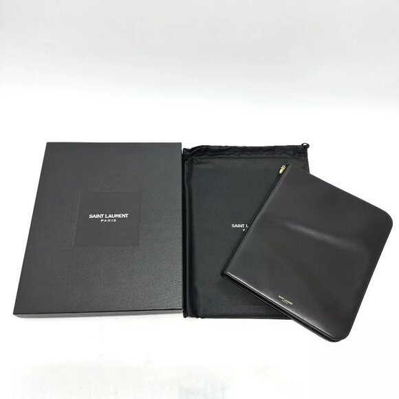SAINT LAURENT PARIS 326604 logo iPad case Leather Black - Picture 1 of 13